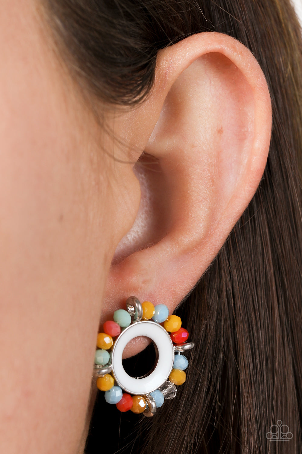 Nautical Notion - Multi Crystal-Like Beads & Dainty Silver Accent Paparazzi Post Earrings