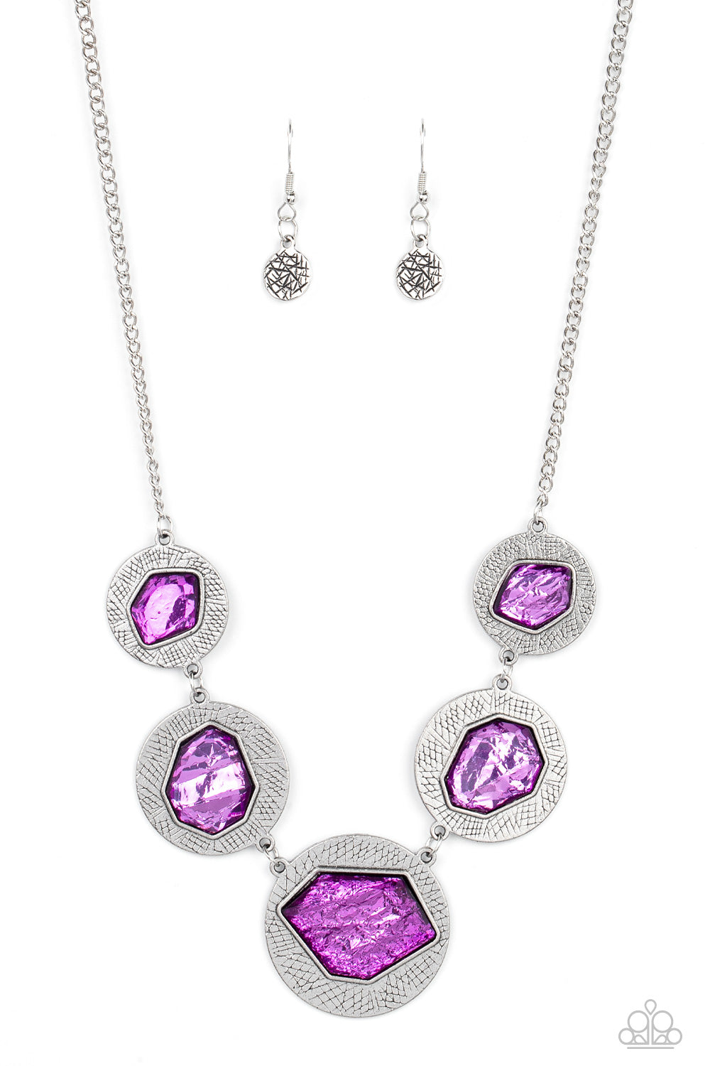 Raw Charisma - Purple Asymmetrical Gem Paparazzi Necklace & matching earrings
