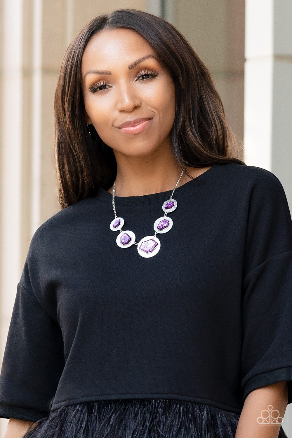 Raw Charisma - Purple Asymmetrical Gem Paparazzi Necklace & matching earrings