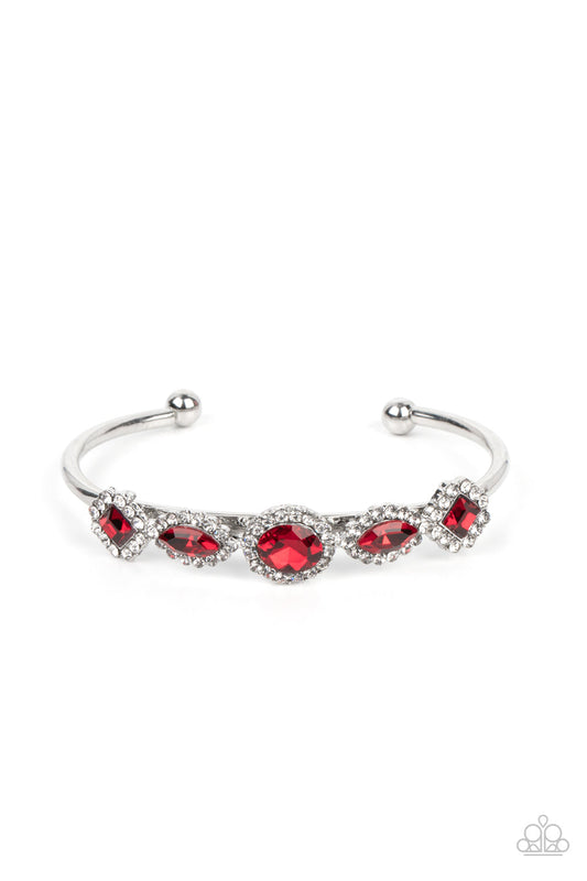 Simmer on GLOW - Red Gems & White Rhinestone Paparazzi Cuff Bracelet