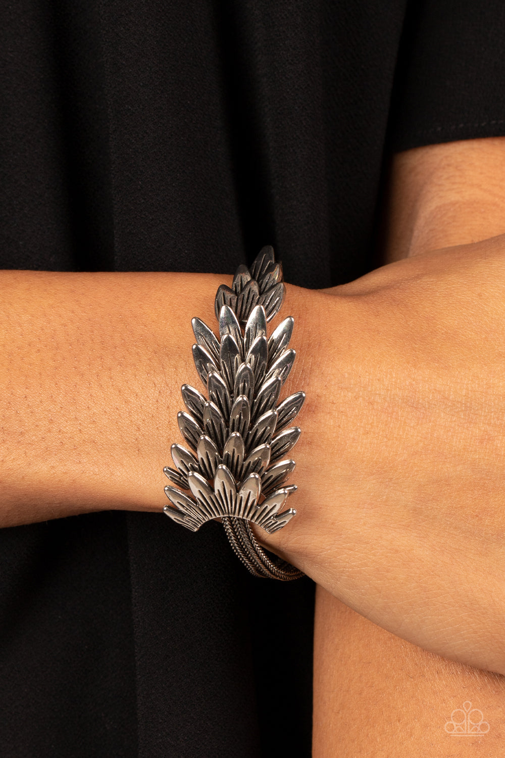 BOA and Arrow - Silver Feather Boa Inspired Paparazzi Adjustable Bracelet