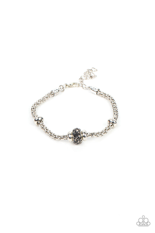Downtown Decoupage - Silver Disc Like Beads & Hematite Rhinestone Paparazzi Adjustable Bracelet