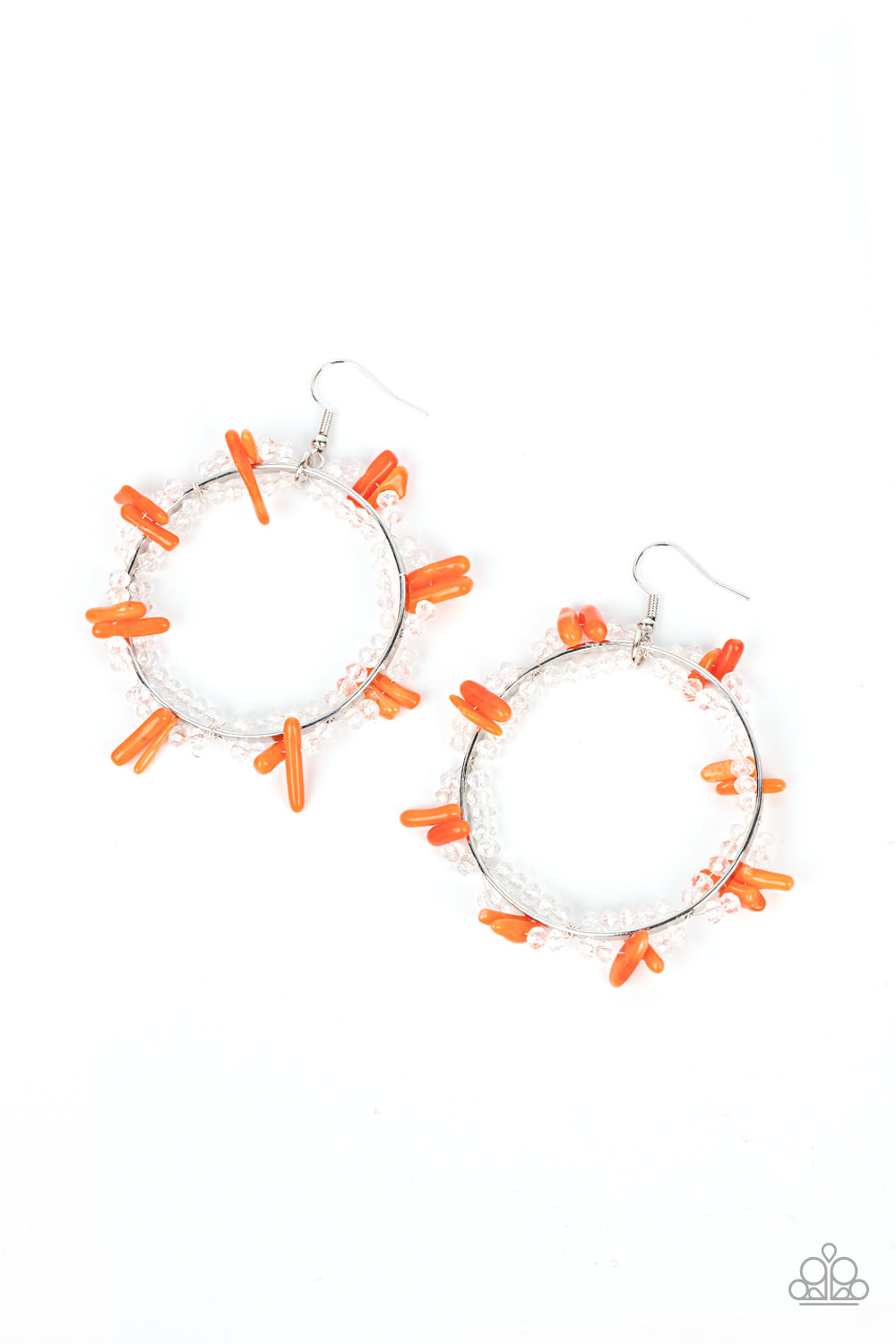 Ocean Surf - Orange Shell-Like Pieces & Crystal-Like Beaded Paparazzi Earrings