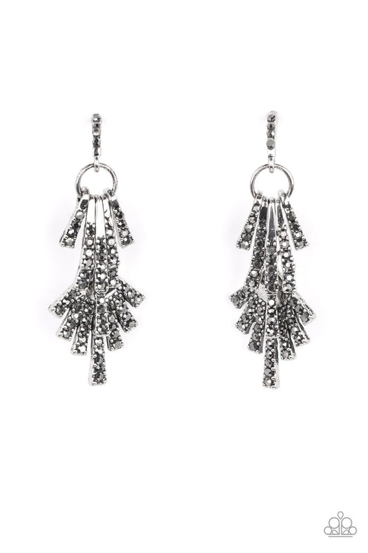 Fan of Glam - Silver Geometric Frame & Hematite Rhinestone Paparazzi earrings