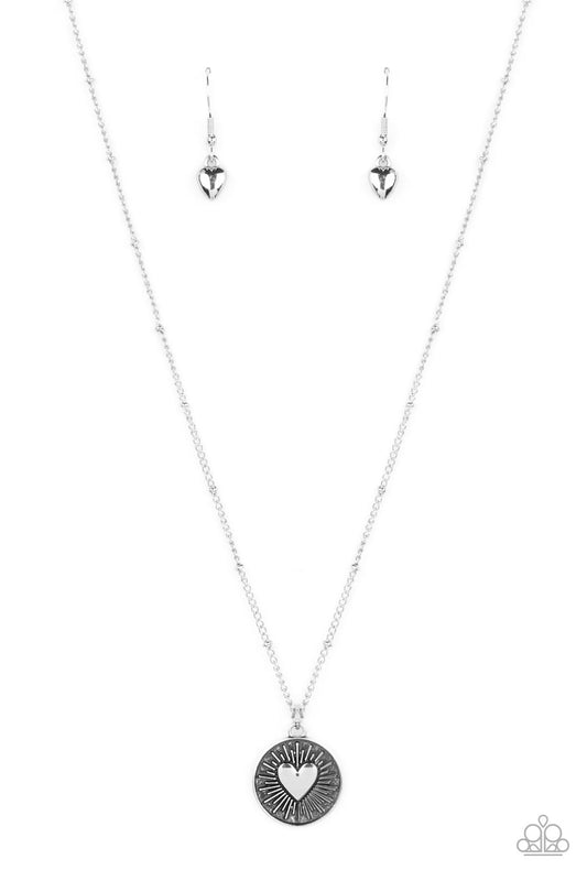 Lovestruck Shimmer - Silver Heart Pendant Paparazzi Necklace & matching earrings
