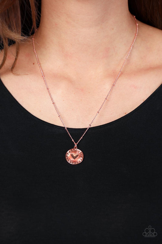 Lovestruck Shimmer - Copper Dainty Heart Embossed Pendant Paparazzi Necklace & matching earrings