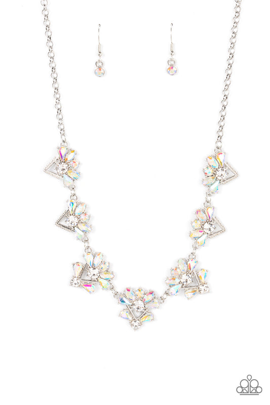 Extragalactic Extravagance - Multi Iridescent Rhinestone Cluster Paparazzi Necklace & matching earrings