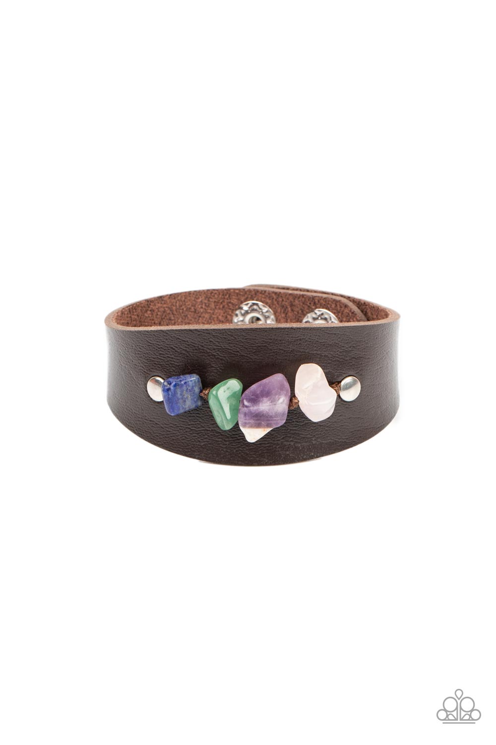 Colorful Canyoneer - Multi Colored Pebbles/Leather Band Paparazzi Snap Bracelet