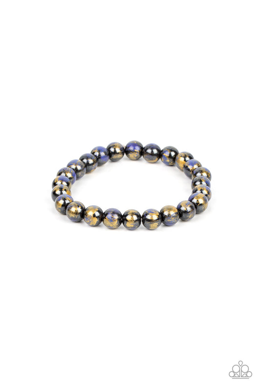 Astro Artistry - Blue, Gold, & Gunmetal Beaded Paparazzi Stretch Bracelet