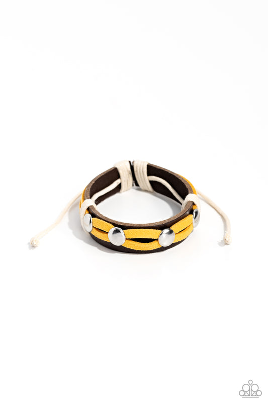 Ready to Ride - Yellow Suede & Brown Leather Paparazzi Urban Bracelet