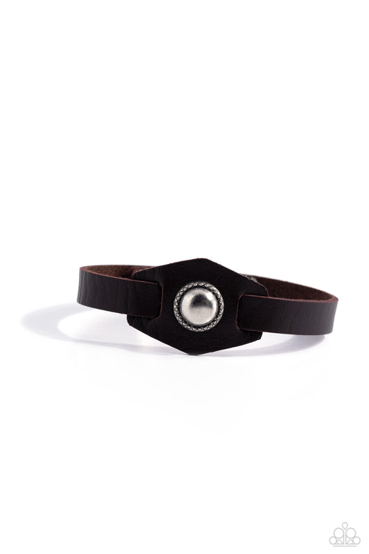 Bronx Bronco - Brown Leather/Silver Bead Paparazzi Snap Bracelet