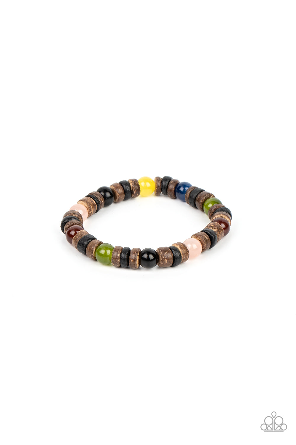 Durango Drifter - Multi Stone Beads, Black & Brown Wooden Disc Paparazzi Stretch Bracelet
