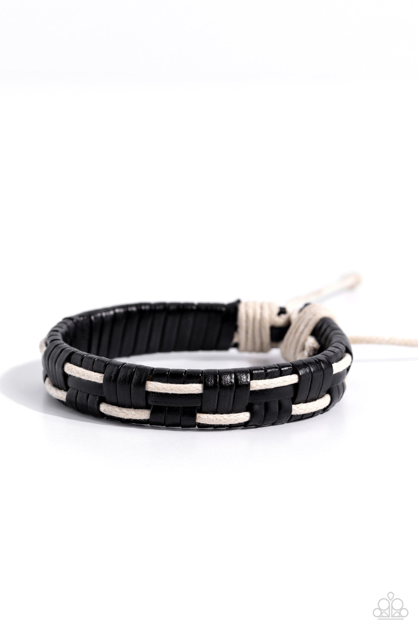 Solo Escapade - Black Leather Band/White Cording Paparazzi Urban Bracelet