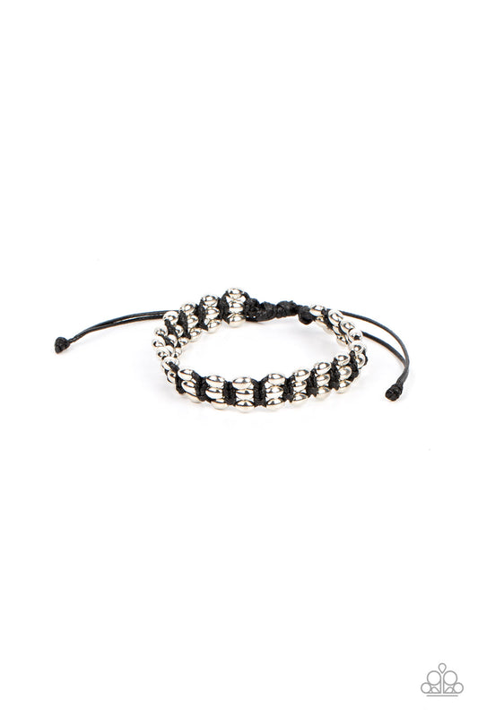 A True BEAD-liever - Black Knotted Cording/Silver Beaded Paparazzi Urban Bracelet