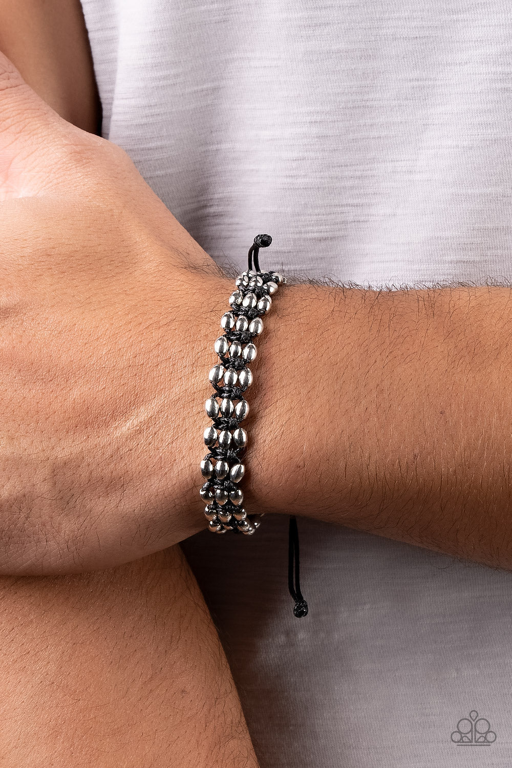 A True BEAD-liever - Black Knotted Cording/Silver Beaded Paparazzi Urban Bracelet