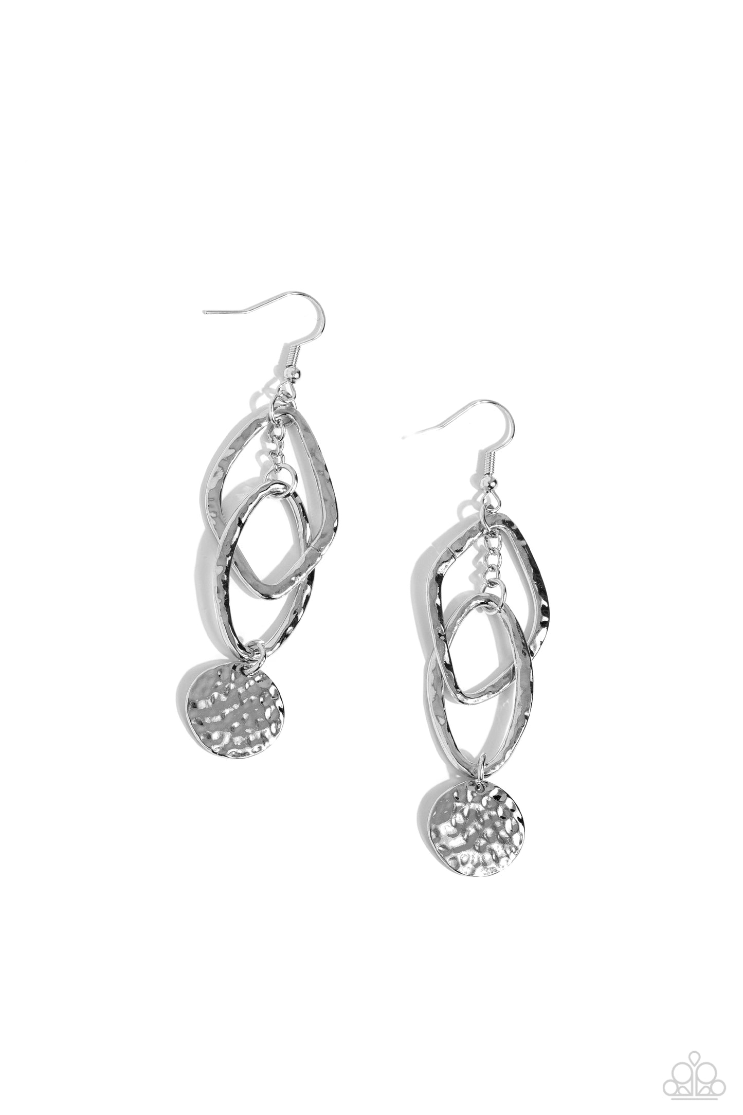 Nothing but CHIME - Silver Hammered Disc/Silver Hammered Oval Frame Paparazzi Earrings