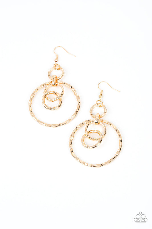 Twisted Temptation - Gold Hammered Loops/Textured Gold Links Paparazzi Earrings