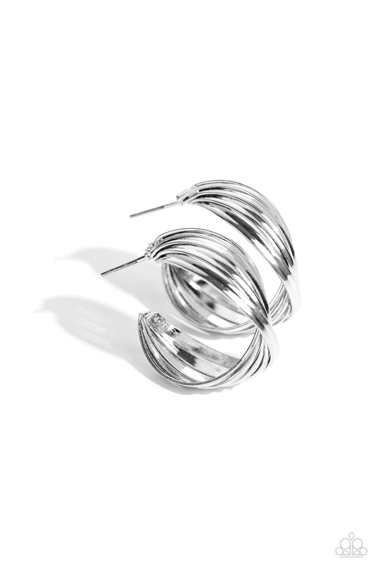 Curvy and Worthy - Silver Overlapping Twisted Bars Paparazzi Hoop Earrings