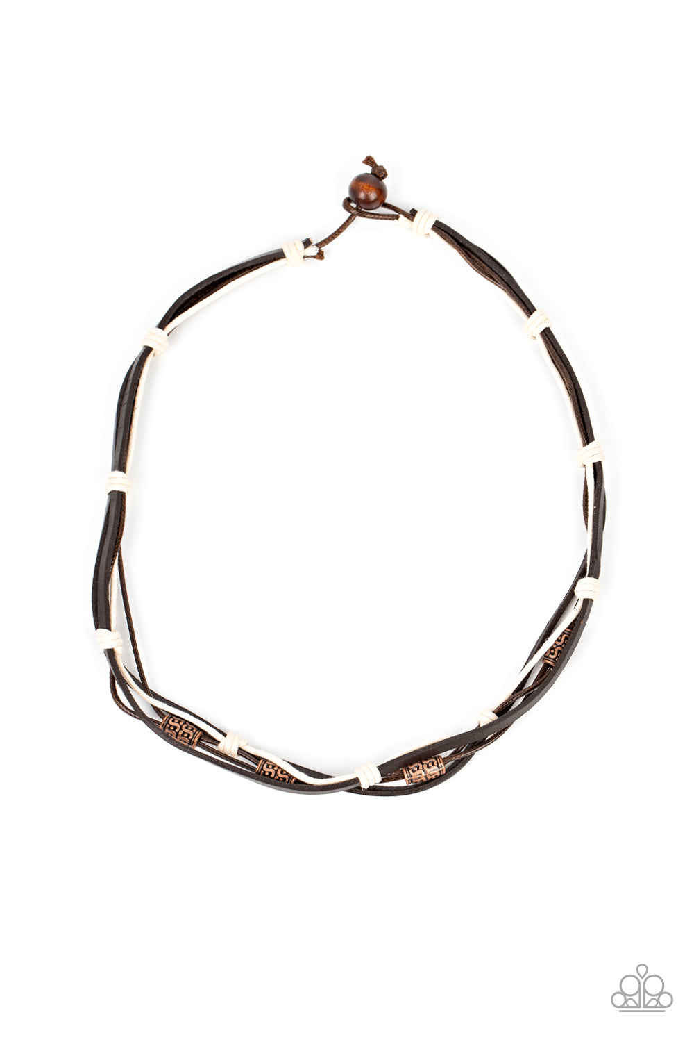 Backpack Paradise - Copper Textured Beads, Brown & White Cording Paparazzi Urban Necklace
