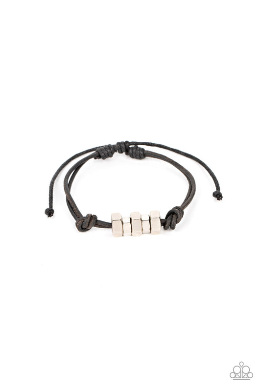 Bolt Out - Black Suede Cording & Silver Hexagonal Hardware Paparazzi Urban Bracelet