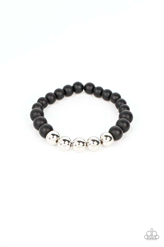 METALHEAD in the Clouds - Black Stone & Silver Beaded Paparazzi Stretch Bracelet