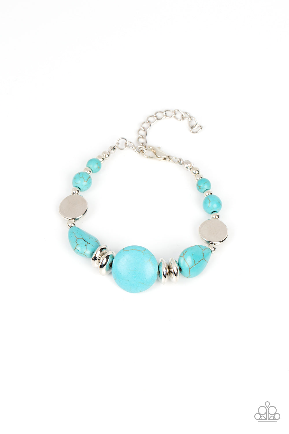 Mesa Vista - Blue/Turquoise Stone Beads & Silver Accent Paparazzi Adjustable Bracelet