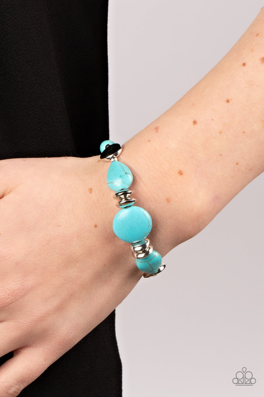 Mesa Vista - Blue/Turquoise Stone Beads & Silver Accent Paparazzi Adjustable Bracelet