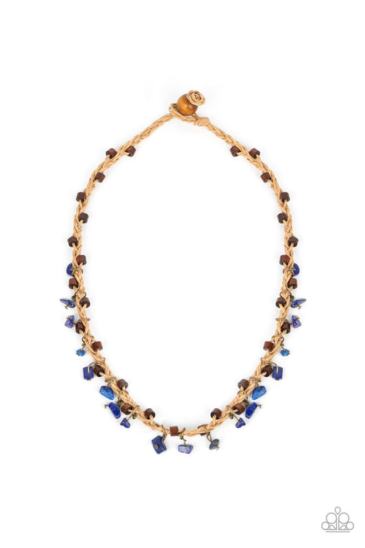 Canyon Voyage - Blue Stone & Wooden Accents Paparazzi Urban Necklace