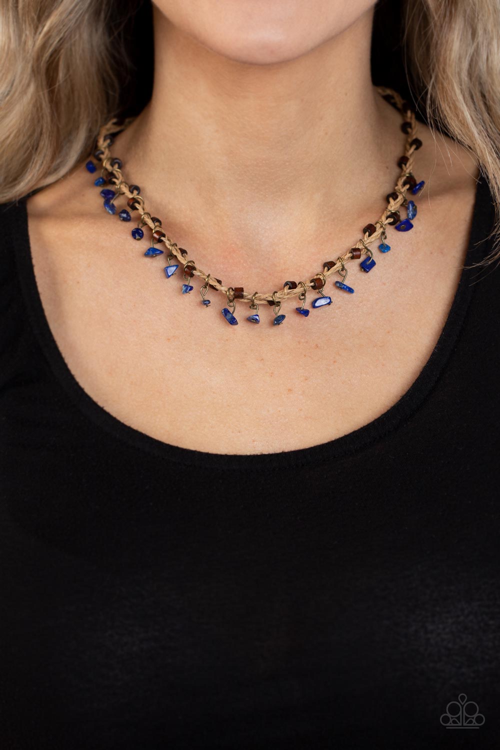 Canyon Voyage - Blue Stone & Wooden Accents Paparazzi Urban Necklace
