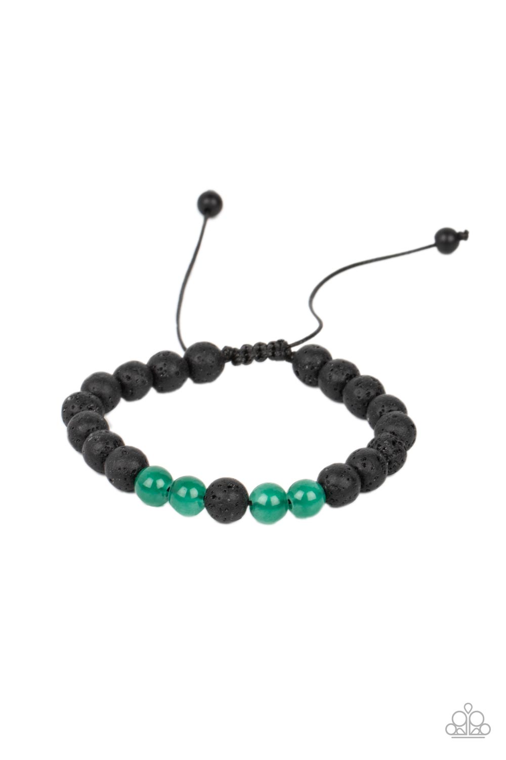 Alternative Rock - Green Stone Beads & Black Lava Rock Paparazzi Urban Bracelet