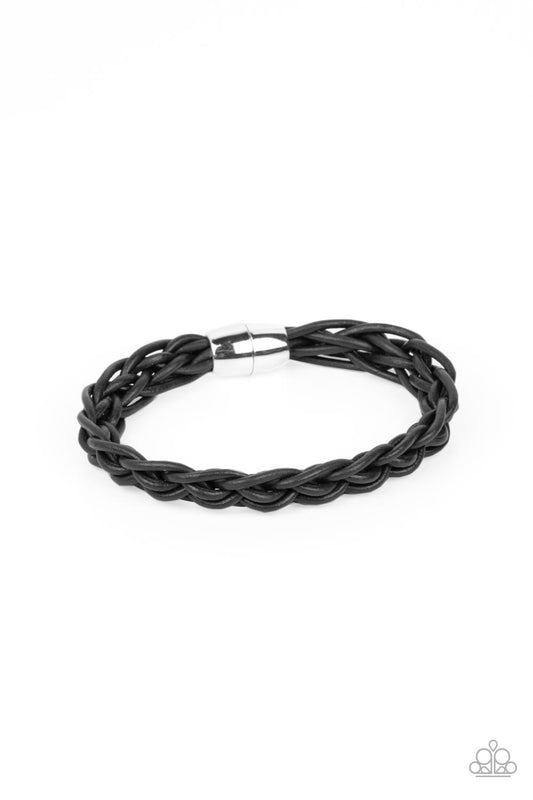 Cattle Ranch - Black Woven Leather Paparazzi Magnetic Bracelet