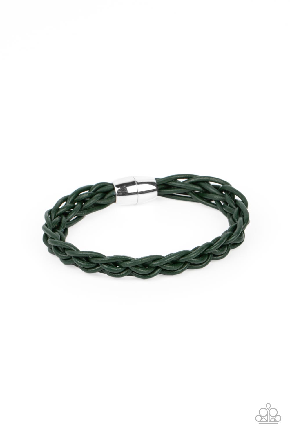 Cattle Ranch - Green Leather Woven Cord Paparazzi Magnetic Bracelet