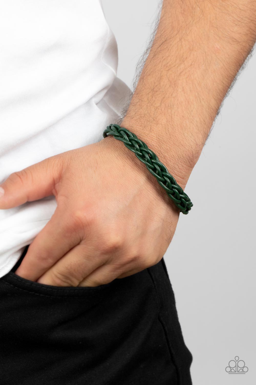 Cattle Ranch - Green Leather Woven Cord Paparazzi Magnetic Bracelet