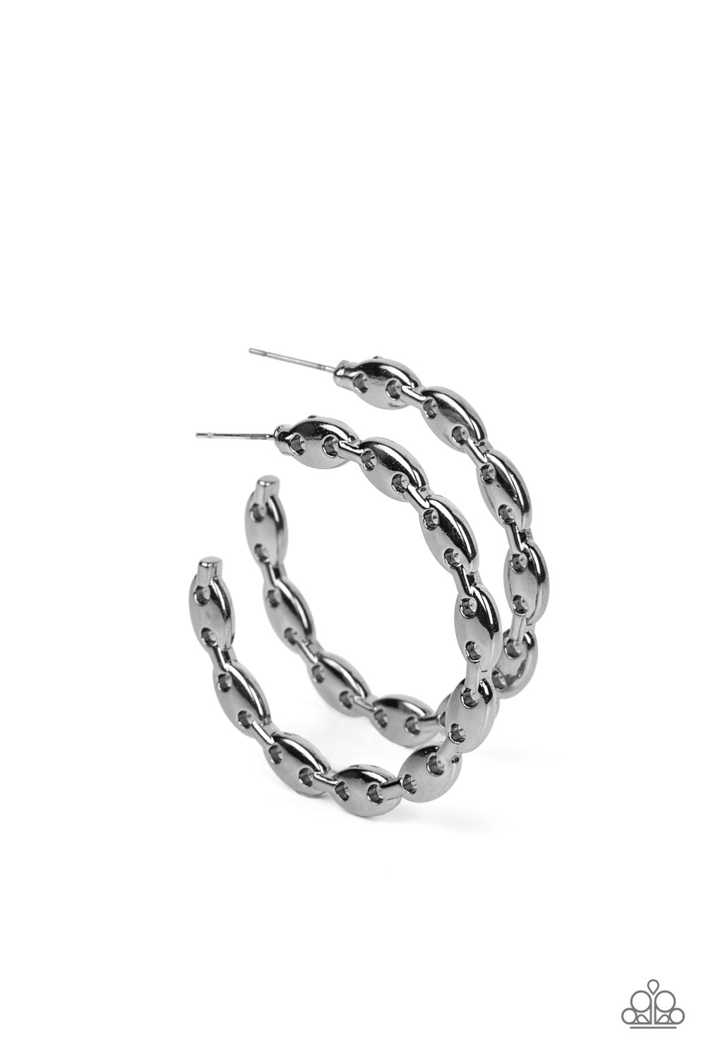 Impressive Innovation - Gunmetal Flat & Oval Bead Paparazzi Hoop Earrings