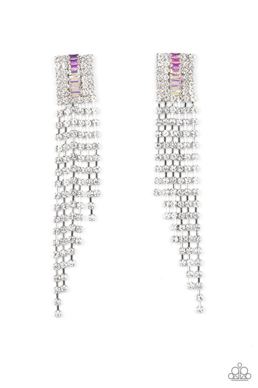 A-Lister Affirmations - Multi Iridescent Rhinestone & White Rhinestone Fringe Paparazzi Post Earrings