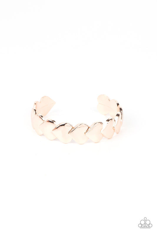 Hearts Galore - Rose Gold Overlapping Hearts Paparazzi Cuff Bracelet