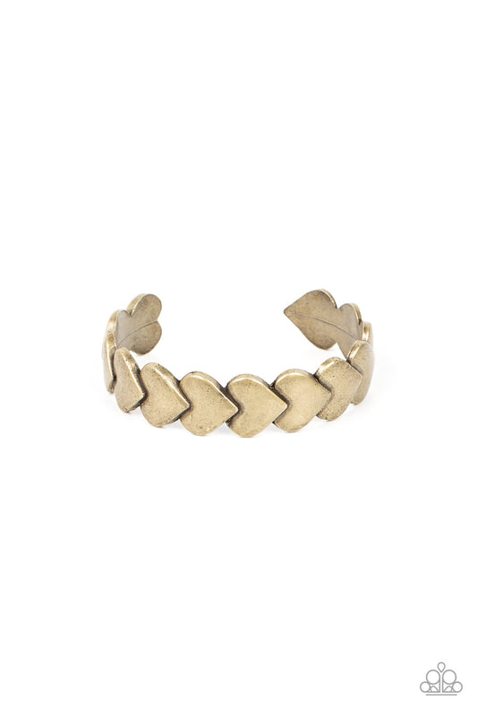 Hearts Galore - Brass Oversized Overlapping Hearts Paparazzi Cuff Bracelet