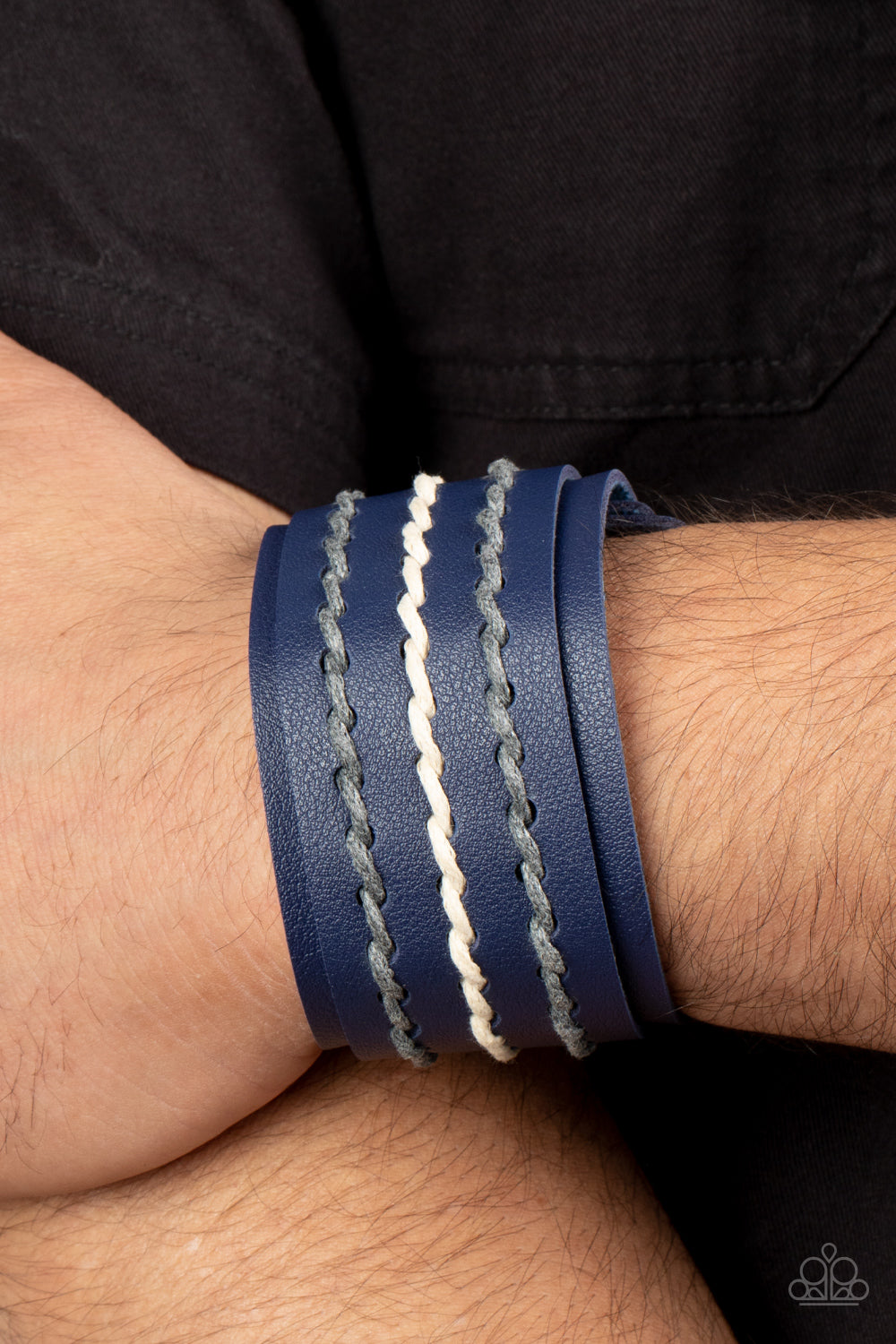 Real Ranchero - Blue Leather, Gray & White Cording Paparazzi Snap Bracelet