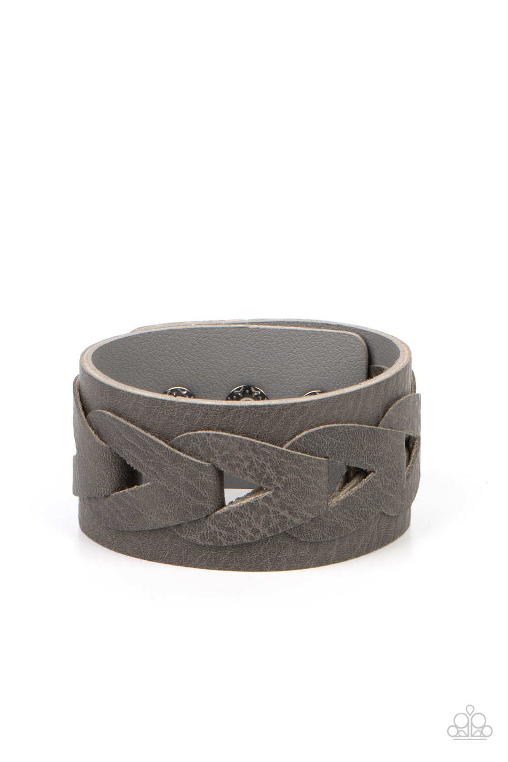 Horse and Carriage - Silver/Gray Leather Paparazzi Men's Snap Bracelet