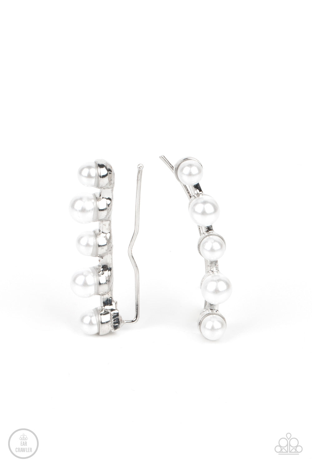 Drop-Top Attitude - White Pearl Paparazzi Ear Crawler Earrings