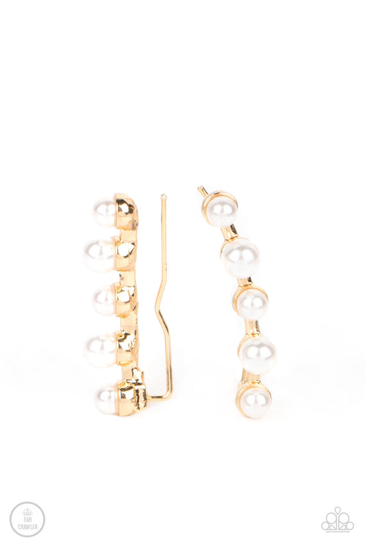 Drop-Top Attitude - Gold Bar & White Pearl Paparazzi Ear Crawler