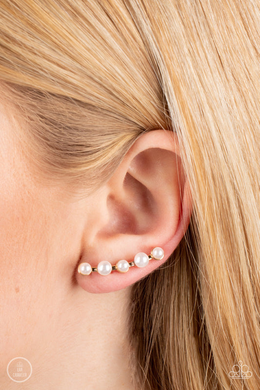 Drop-Top Attitude - Gold Bar & White Pearl Paparazzi Ear Crawler