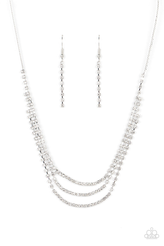 Surreal Sparkle - White Rhinestone/Silver Snake Chain Paparazzi Necklace & matching earrings