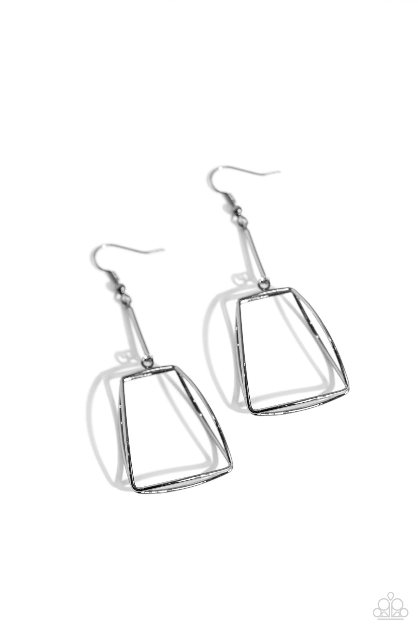 Trapezoidal Transcendence - Gunmetal Trapezoidal Frame Paparazzi Earrings