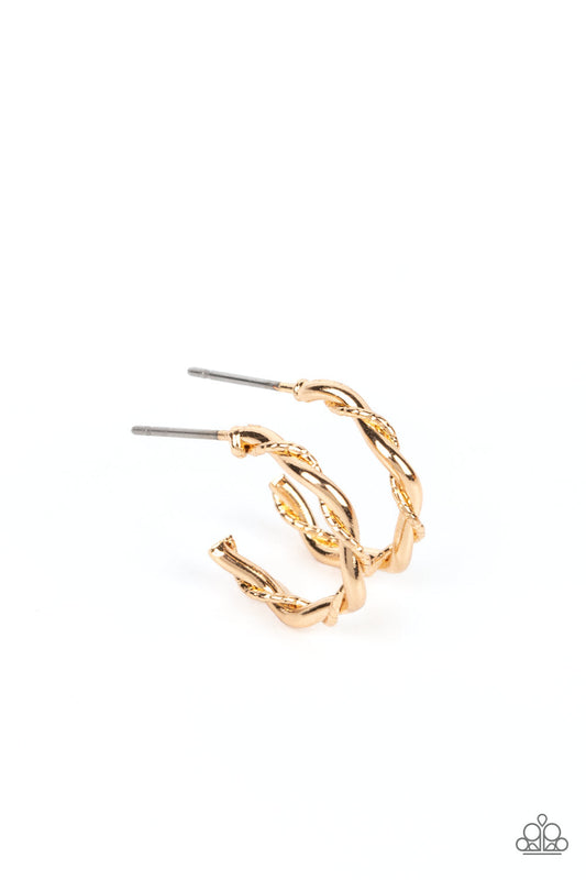 Irresistibly Intertwined - Gold Twisted Wire Paparazzi Mini Hoops