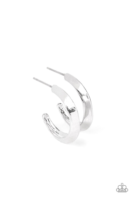 BEVEL Up - Silver Beveled Frame Paparazzi Dainty Hoop Earrings