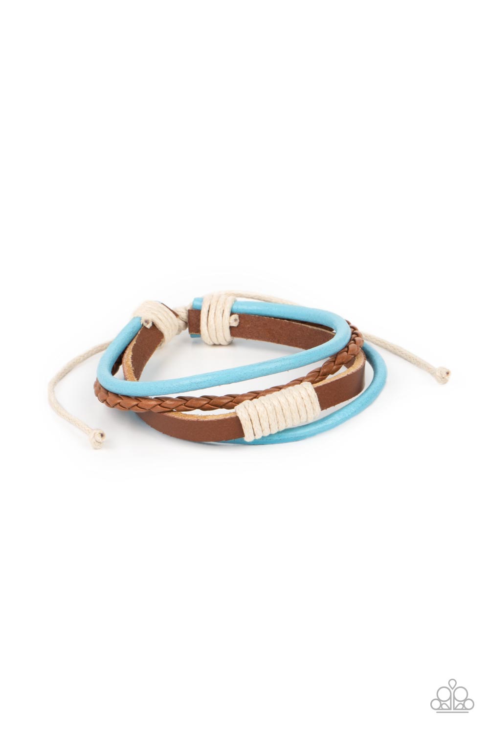 Trail Scout - Blue & Brown Leather/White Cording Paparazzi Urban Bracelet