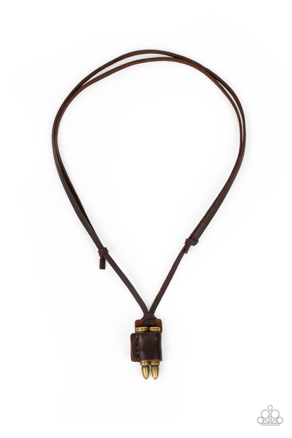 On the Lookout - Brass Bullets & Brown Leather Paparazzi Urban Necklace & matching earrings