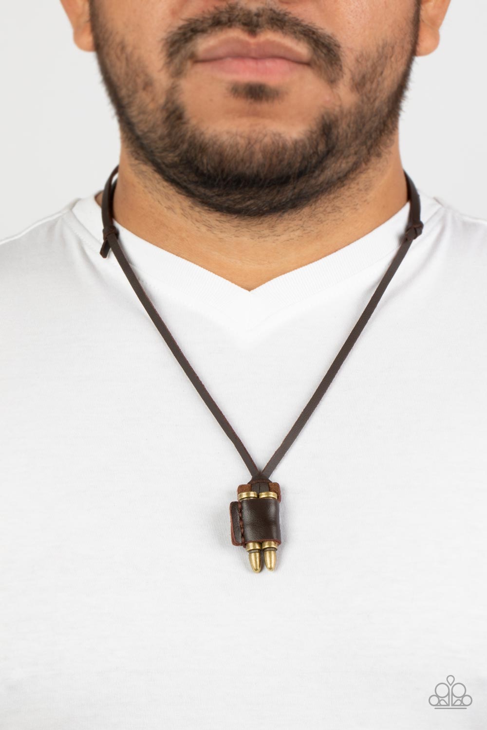 On the Lookout - Brass Bullets & Brown Leather Paparazzi Urban Necklace & matching earrings