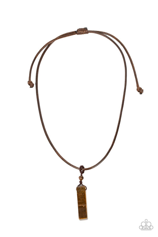 Comes Back ZEN-fold - Brown Tiger's Eye Pendulum Pendant Paparazzi Urban Necklace